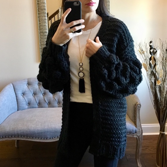 Black Pom Pom Cardigan - Picture 5 of 7